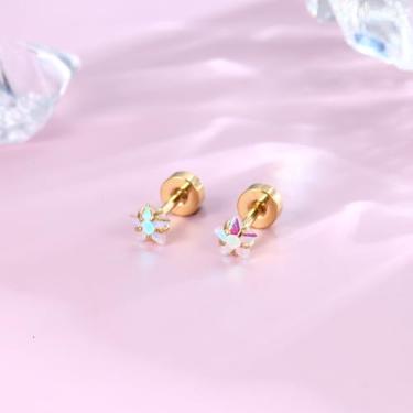 Imagem de Brincos pequenos de aço inoxidável cirúrgico banhado a ouro 14 K para mulheres e homens, minúsculo, estrela, cartilagem traseira, para orelhas sensíveis, standard, Aço inoxidável, Sem pedra preciosa