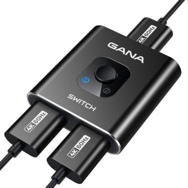 Imagem de HDMI Switch 4K @60hz HDMI Splitter, GANA alumínio bidirecional HDMI Switcher 2 em 1 saída, hub HDMI manual suporta HD para Xbox PS5/4/3 Blu-Ray Player Fire Stick Roku (suporta 1 tela de cada vez)