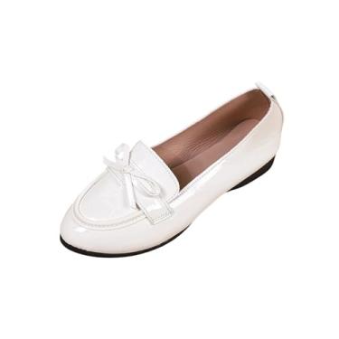 Imagem de Mocassim feminino plano com detalhe de laço bico redondo totalmente fechado para uso casual tamanhos estendidos, Branco, 34