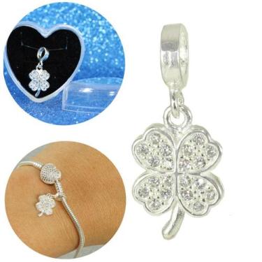 Imagem de Berloque Charms Trevo Sorte Pedra Zirconia Cravejado Prata - Lojas La&