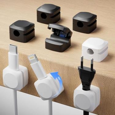 Imagem de Organizador de cabo giratório, clipes de cabo de mola aprimorados, gerenciamento de cabos adesivos fortes, suporte de cabo de mesa para mesa de cabeceira, acessórios de escritório e carro (4 x brancos