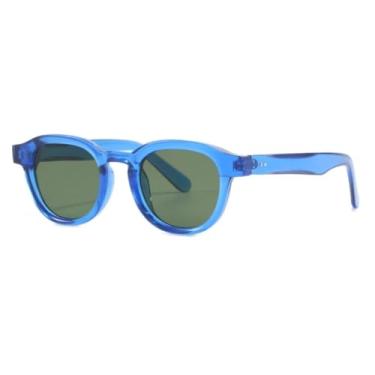 Imagem de Óculos de Sol Redondos Femininos Estilo Retrô com Armação Transparente, Lentes Oceânicas, Proteção UV400, Rebites, para Festas e Praia (Azul e Verde)