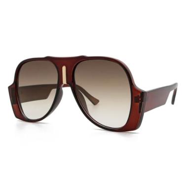 Imagem de Óculos de Sol Masculinos e Femininos Vintage, Modelos Grandes e Luxuosos, com Proteção UV400 (Marrom)