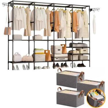 Imagem de Kit 3 Cestos Organizadores Caixa Dobrável Multiuso + Arara Cabideiro 4