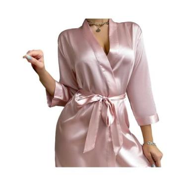 Imagem de Pijamas De Seda Gelada Sexy Com Laço Para Mulheres, Robe De Verão, Ves