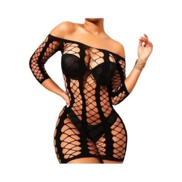 Imagem de Vestido Mini Bodycon De Manga Longa Com Detalhes Vazados Em Tule Para 