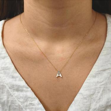 Imagem de Colar de Ouro 18k com Letra 'A' em Madrepérola Natural na Corrente Zet