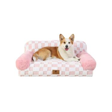 Imagem de KSIIA Cama para cachorro camas médias para cães com apoios de braço de suporte, à prova d'água, sofá confortável para animais de estimação com capa removível lavável na máquina e parte inferior