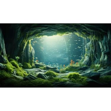 Imagem de Fundo de aquário subaquático caverna submarina pedras grandes fundo de aquário planta aquática musgo verde exuberante terrário fundos oceano fundo cavernas fundo do mar paisagem réptil tanque fundos