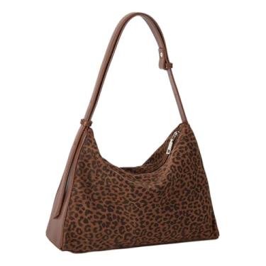 Imagem de NLAIOUSL Bolsa feminina com estampa de leopardo elegante e leve bolsa de ombro prática com bolsa despojada de grande capacidade