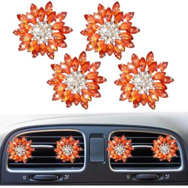 Imagem de 4 peças de clipes de ventilação de carro com pedras preciosas de girassol de cristal brilhante, saída de ar condicionado automático de strass, pingente difusor de ambientador, acessório de decoração