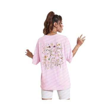 Imagem de Camisetas Femininas De Algodão Macio Com Estampa Floral, Casuais, Resp