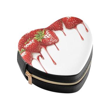 Imagem de Burbuja Caixa de joias em forma de coração pingando geléia de morango, mini estojo de joias de viagem para mulheres e meninas, organizador portátil de armazenamento para brincos, anéis, colares e