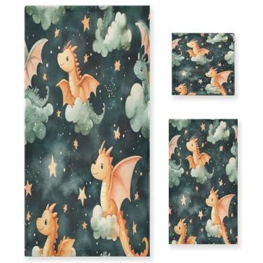 Imagem de xigua Cute Dragons conjunto de toalhas de banheiro absorvente macio 3 peças toalha de banho toalha de mão toalhas decorativas para banheiro, academia, hotel, praia, piscina