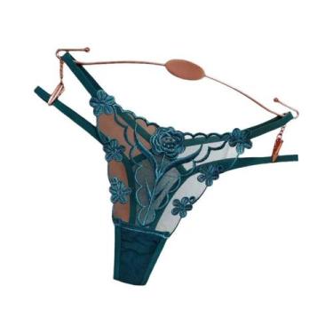 Imagem de Calcinha Feminina Jacquard Roxo E Verde Sexy Bordada Vazada Para Festa