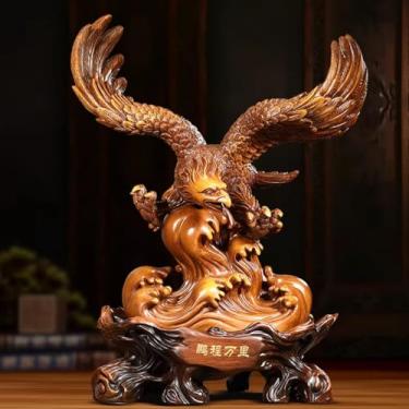 Imagem de FENNYYAR Enfeite de resina Lucky DaPeng Bird Brown Estátua Feng Shui, 55 cm, 55 cm, decoração de mesa de escritório para sala de estar