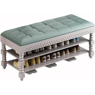 Imagem de Banco de sapatos, banco de armazenamento organizador com almofada 2 níveis sapateira para entrada sala de estar quarto corredor móveis de madeira, fácil de montar (tamanho: 40 x 30 x 48 cm, cor: cinza