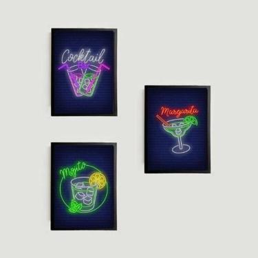 Imagem de Kit 3 Quadros Cocktail Bar 45X34Cm - Com Vidro Moldura Preta