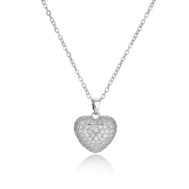 Imagem de Dtja Colar feminino com pingente de coração de amor com strass, banhado a ouro, elegante, pingente de cristal, corrente de elos ajustáveis, joias de aniversário de casamento para ela, 45,7 cm, Medium