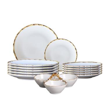 Imagem de Jogo 6 Pratos Rasos 6 Sobremesa E Petisqueira Borda Bambu Cerâmica 1ª Linha