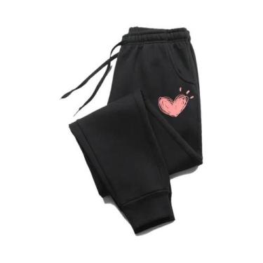 Imagem de Calças De Moletom De Algodão Com Estampa De Coração Para Mulheres, Cal