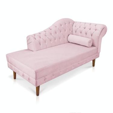Imagem de Divã Recamier Capitonê Mônaco 165 cm Suede Rosa Bebê Pés Chanfrado- D'
