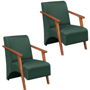 Imagem de Kit 2 Poltrona Venus 1 Lugar Braço Madeira Maciça Tecido Suede Unidecor Verde