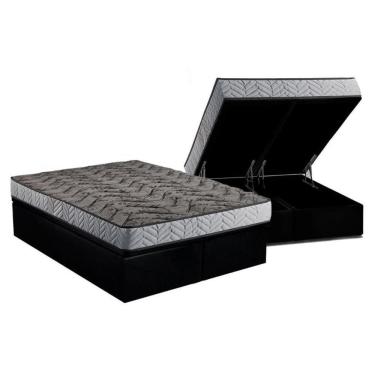 Imagem de Conjunto Box Baú Queen: Colchão Molas Paropas Compact Ag 65 - D28 Royalle Rústico Prata + Base Crc Suede Black (158x198)
