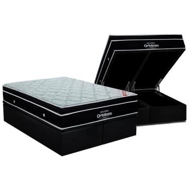Imagem de Cama Box Baú Queen: Colchão Molas Ensacadas Ortobom Superpocket Elegant + Base Black(158X198)