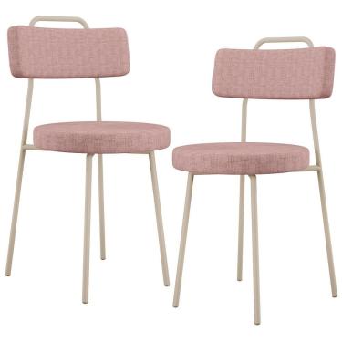 Imagem de Kit 02 Cadeiras Decorativa Estofada Para Sala De Jantar Barcelona Arena L02 Linho Rosa - Lyam Decor