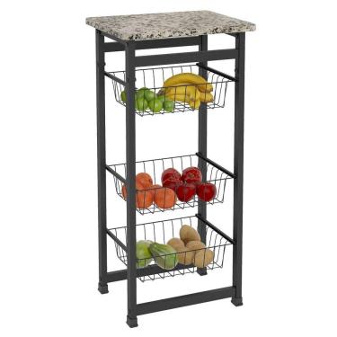 Imagem de Fruteira Cozinha Aço Granito Chão 3 Cestos Bebedouro Ftg001 Preta