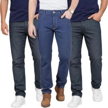 Imagem de Kit C/3 Calças Jeans Masculina para Trabalho 100% Algodão Reforçada Pr