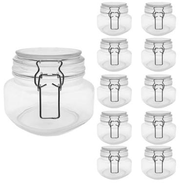 Imagem de Kit 10 Pote Hermético Vidro C/ Trava Silicone Vedação 500ml - INGA
