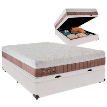 Imagem de Cama Box Baú Casal e Colchão Benefit Molas Ensacadas Colchobel Branco