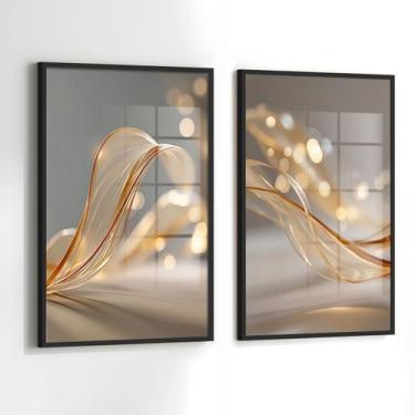 Imagem de Conjunto 2 Quadros Decorativos com Moldura Caixa Abstrato Dourado Luxo