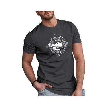 Imagem de Camiseta Masculina plus Size De Verão Em Algodão Com Estampa De Bússol