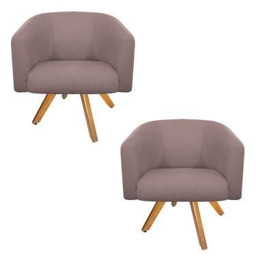 Imagem de 02 Poltronas Luiza Base Giratória de Madeira Linho Rosê
