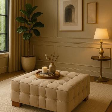 Imagem de Puff para Sala de Estar Linho Karen Bege