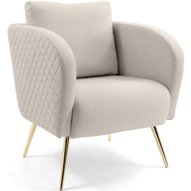 Imagem de Poltrona Decorativa Dana Tressê Pés Palito Gold Linho Palha - Nexta Casa