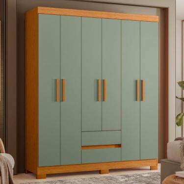 Imagem de Roupeiro Solteiro 6 Portas 2 Gavetas Com Espelho Cinamomo