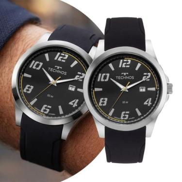 Imagem de Relógio Masculino Analógico de Pulso Preto e Prata com Pulseira de Sil