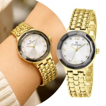 Imagem de Relógio Feminino Analógico de Pulso Dourado com Caixa e Pulseira de Aç