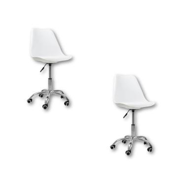 Imagem de Kit 2 Cadeiras Office Base Cromada Com Rodízio Giratória Saarinen Branco