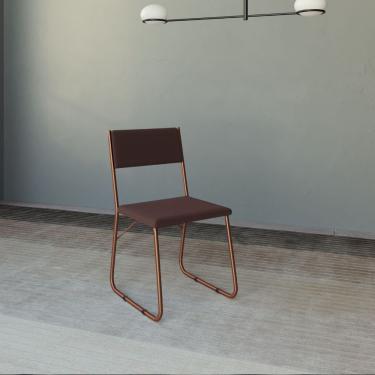 Imagem de Cadeira de Jantar Angra Estrutura em Metal Estofada em Tecido Sintético Cobre e Marrom