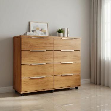 Imagem de Cômoda Gaveteiro Grande 8 Gavetas Com Rodízios Cedro Repleta