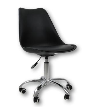 Imagem de Cadeira Office Base Cromada Com Rodízio Giratória Saarinen Preto 1