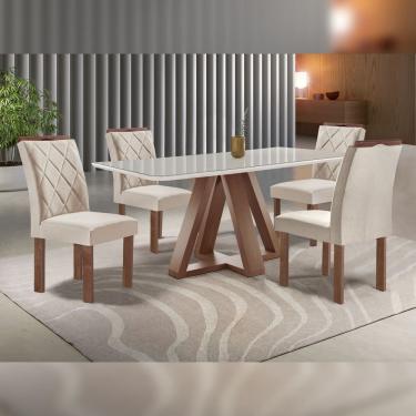 Imagem de Mesa De Jantar 120x90cm Com 4 Cadeiras Arthus E Tampo De Vidro Kyra Em Mdf Chocolate/off White/bege