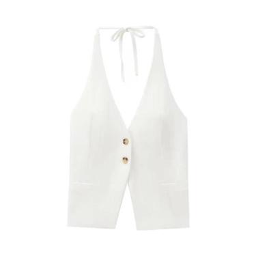 Imagem de Regata Feminina Sexy com Amarração - Decote Halter, Sem Costas e Botão