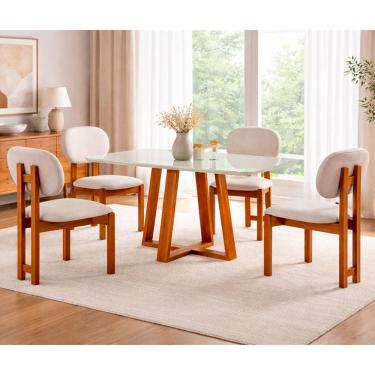 Imagem de Sala de Jantar 4 Lugares Milao Mesa e Cadeiras Organicas Madeira Macica Moveis Mundial