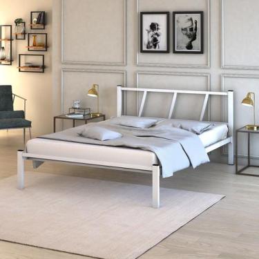 Imagem de Cama Casal Reforçada Ferro Tubular 300kg Com Espaço Inferior - Branco 